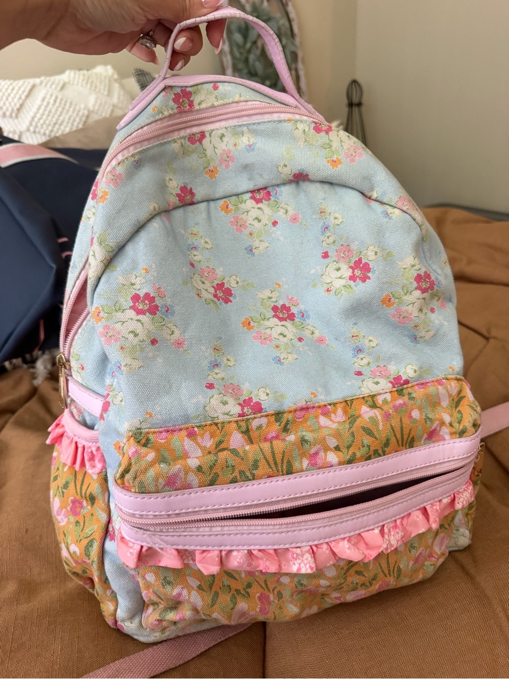 SweetHoney Floral Mini Backpack in Light Blue and Pink